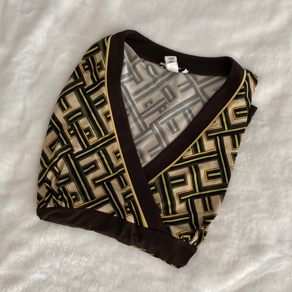Ann Taylor LOFT geometric brown and green kimono style blouse - Picture 16 of 16